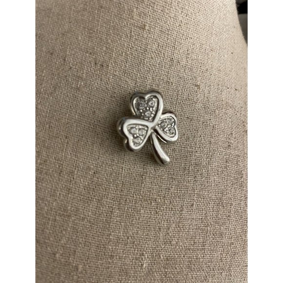 Pierre Balmain Rhodium Plated Silver Swarovski Crystal  4 Leaf Clover  Lucky Pin - Picture 3 of 5